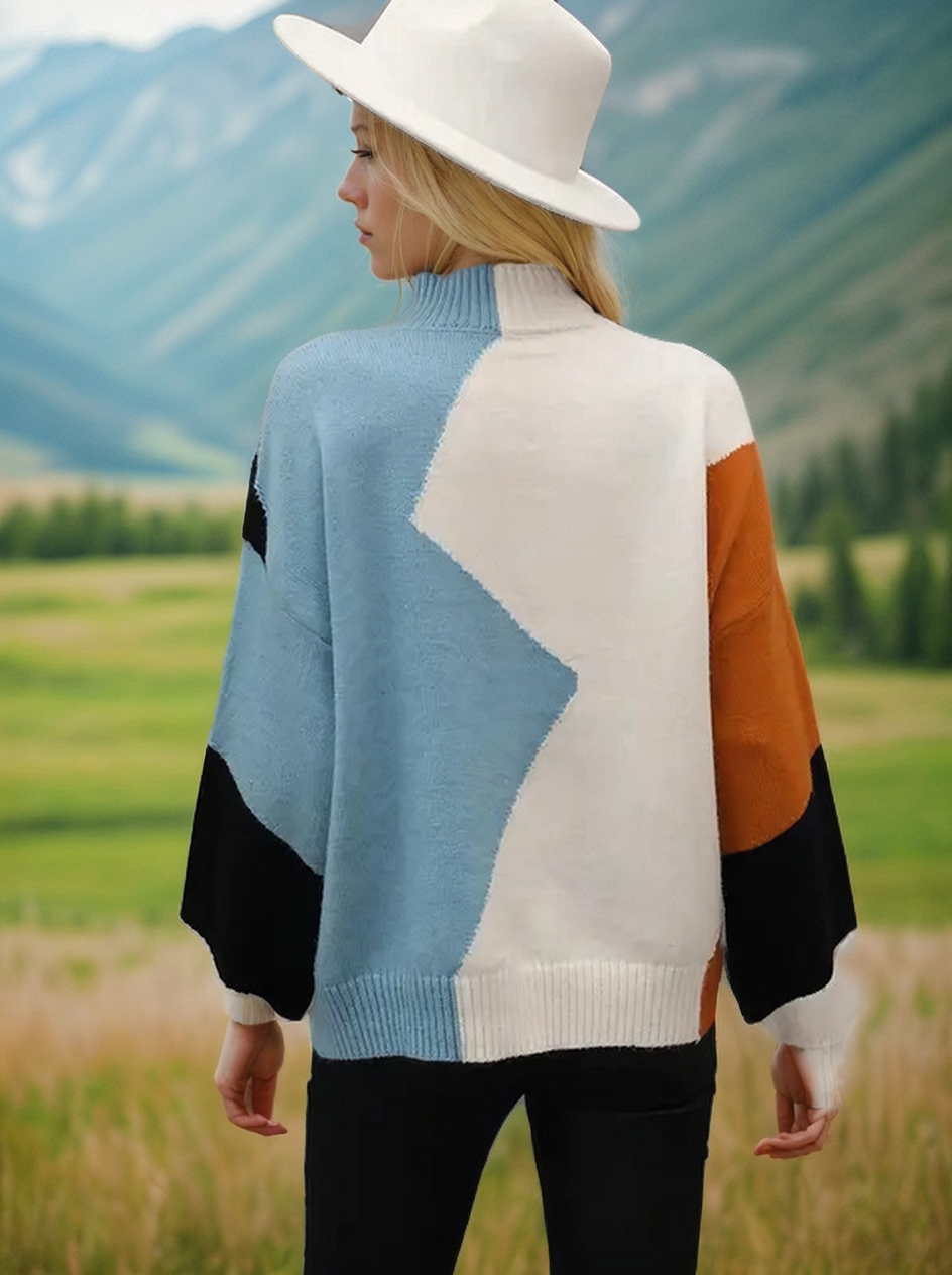 Turtleneck Color Block Sweater